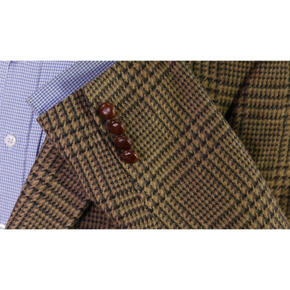 Lanvin Paris Vintage Brown Green Plaid Knit Wool 2-Btn Sportcoat Blazer 42L - Picture 6 of 8